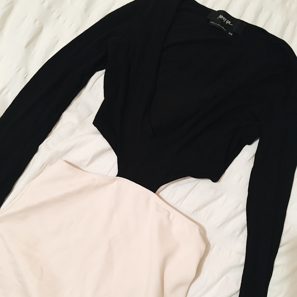 Nasty Gal Black/Baby Pink Cut Out Dress (XXS)